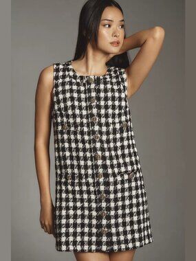 NEW Reformation Size 10 Women's Tropez Mini Plaid Dress, Black and White Pattern